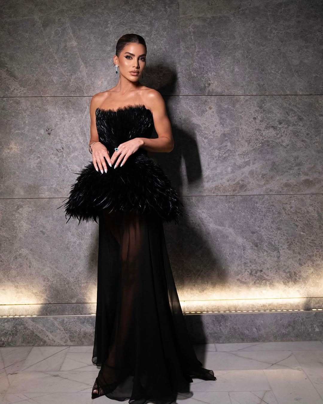 Mango - Halter dress with feather decoration | Plush