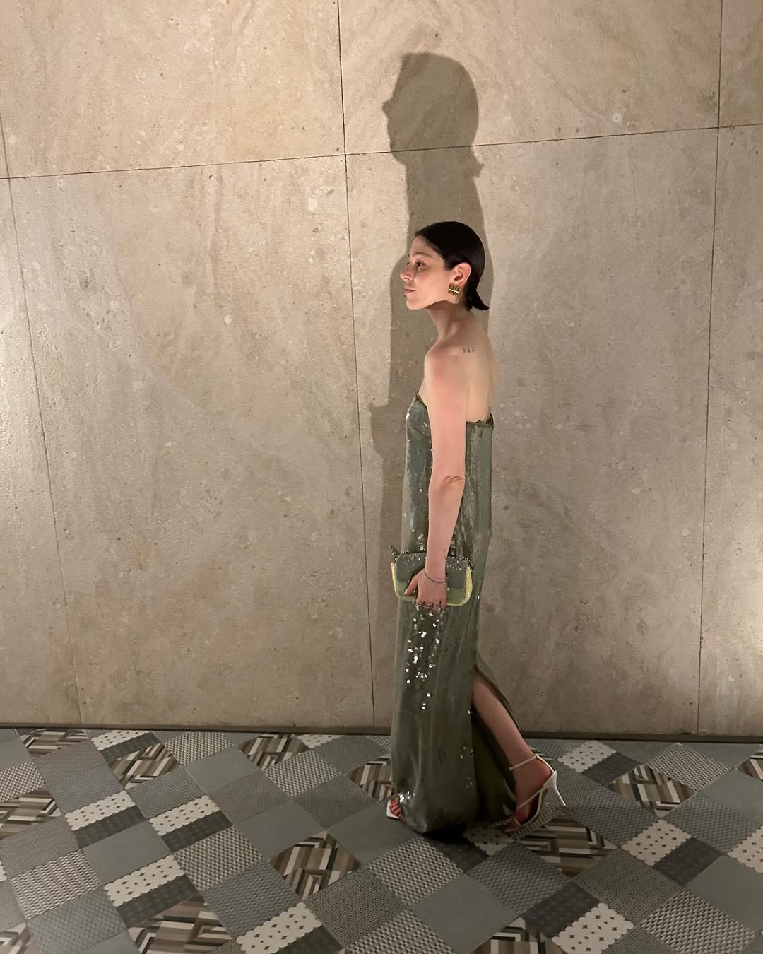 Meshki - Larissa Satin Maxi Dress With Ruched Petals - Sage | Plush