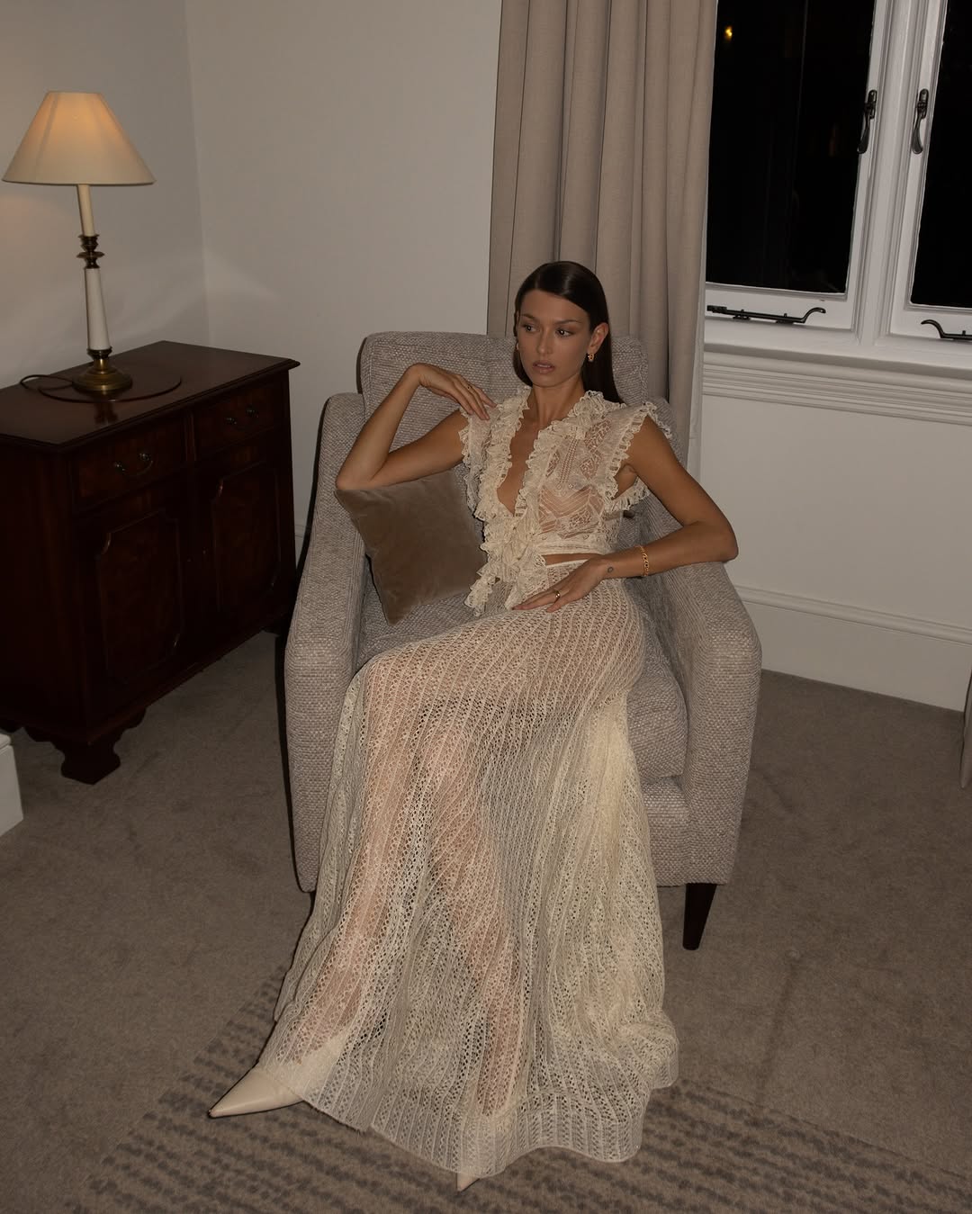 astr the label philomene v-neck ruffled midi dress ASTR the Label Philomene Dress in Cream