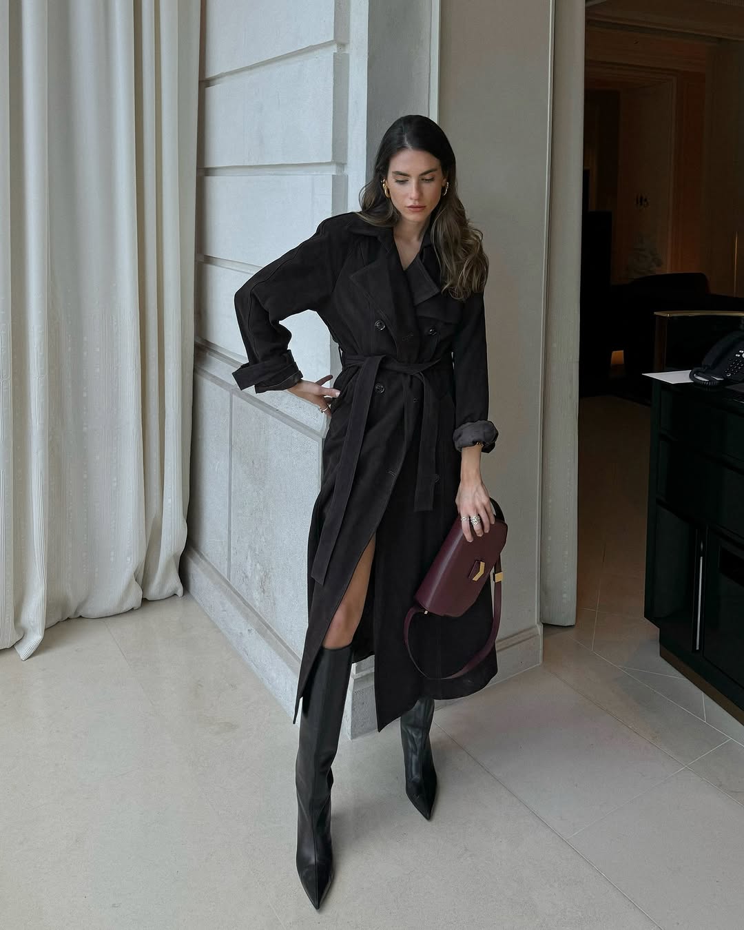 faux leather dress v neck midi with tie shirt under Fifteen Twenty Women's Jennifer Faux Leather Dress In Black
