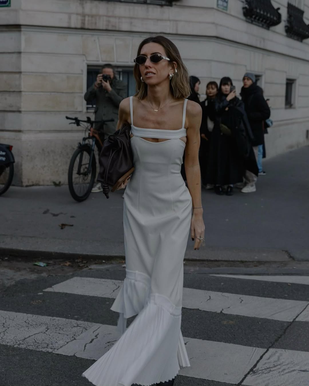open lace back dress White A-Line Boho Long Chiffon Wedding Dress M main image 1