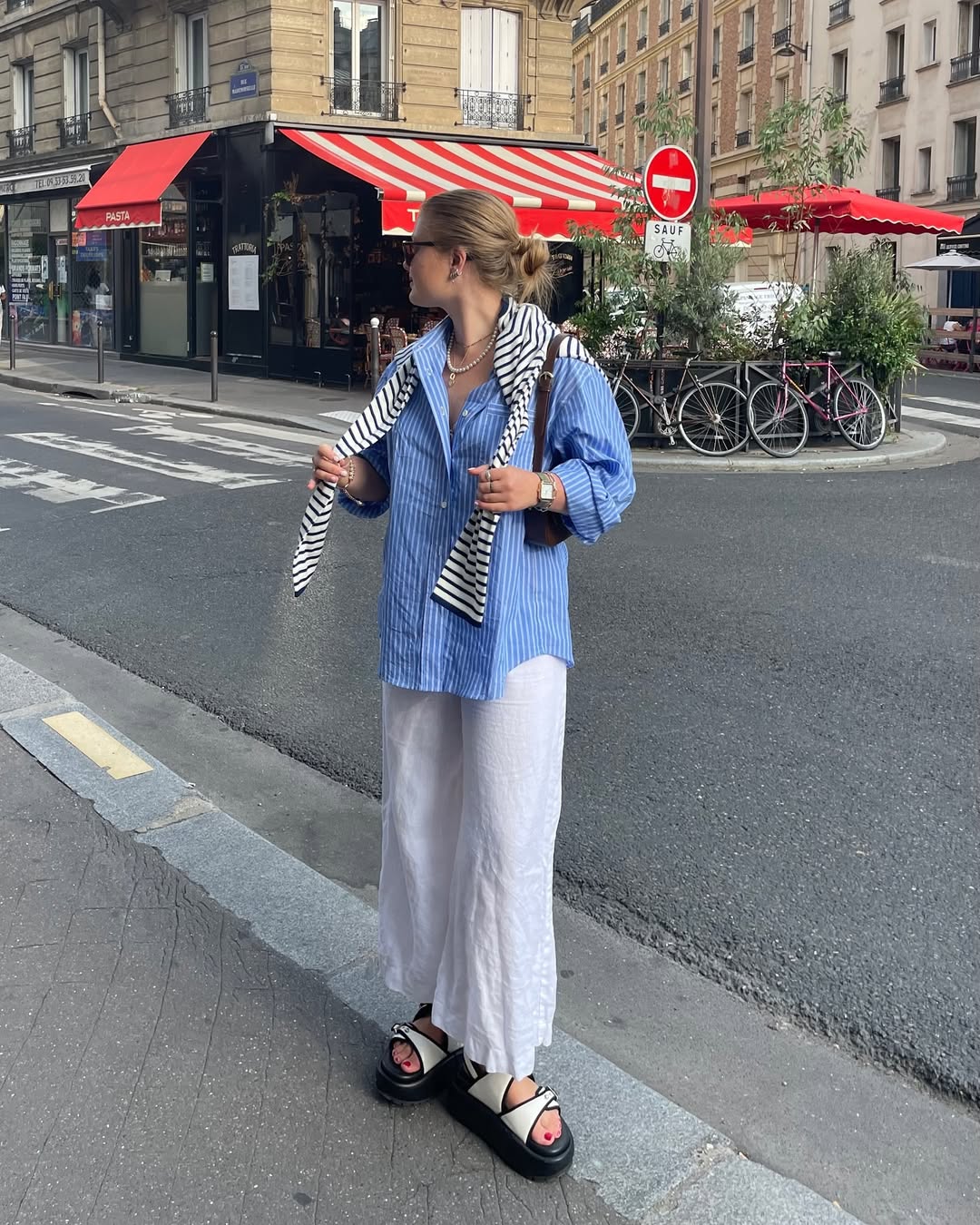 Helsa - Stripe Poplin Lace Back Shirt | Plush