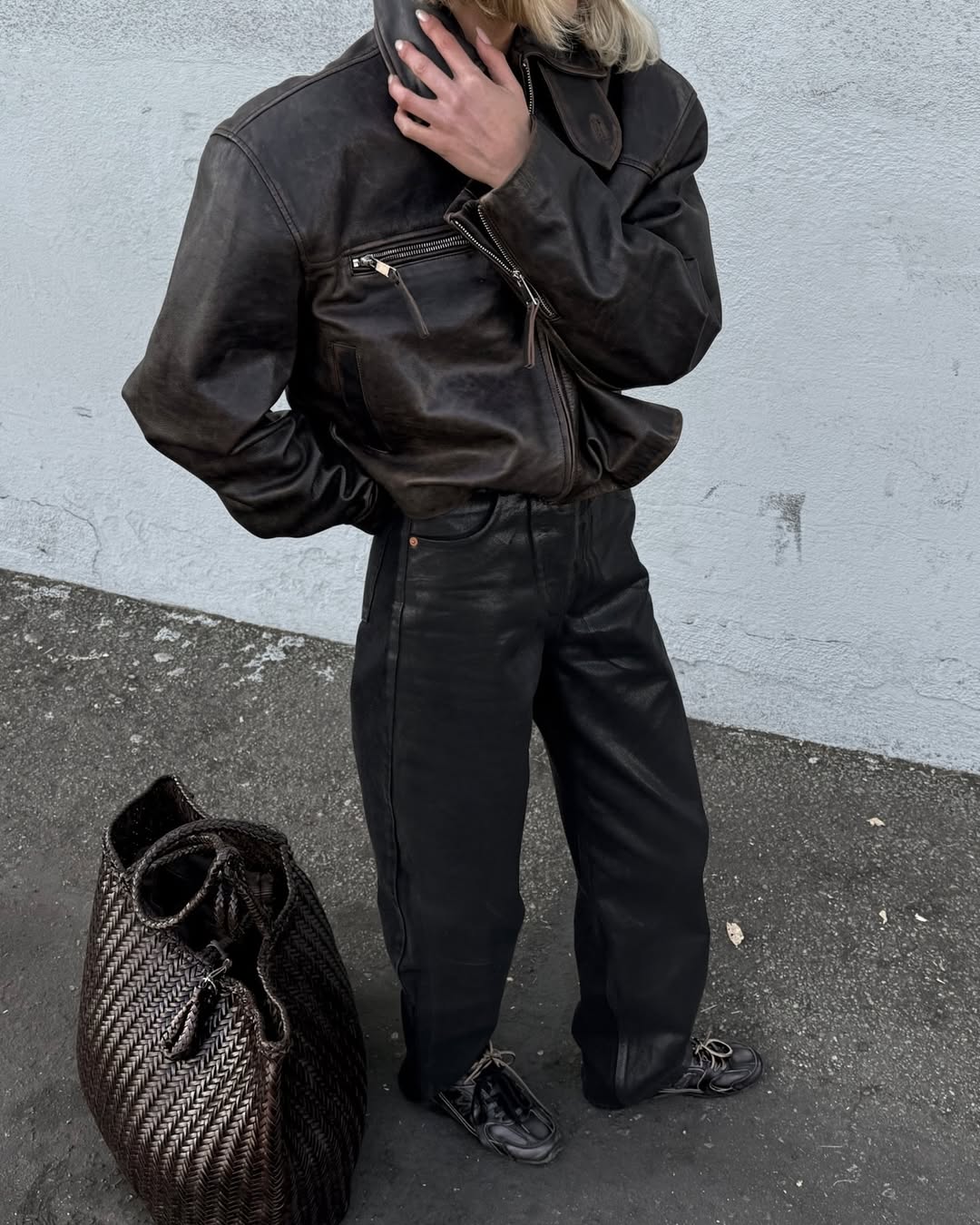alo - Faux Leather Cropped Premier Bomber Jacket | Plush