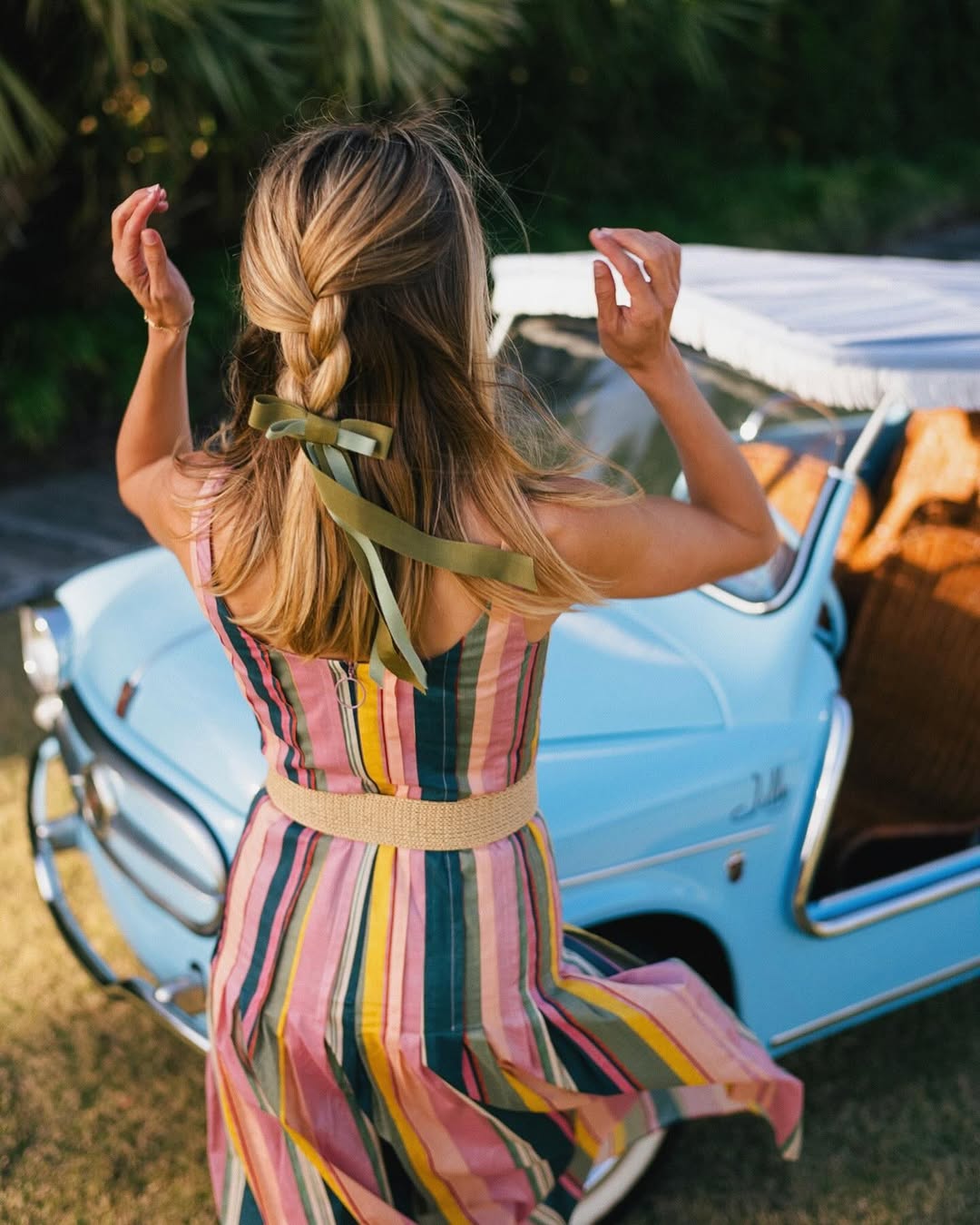 RIXO - Striped metallic midi dress | Plush