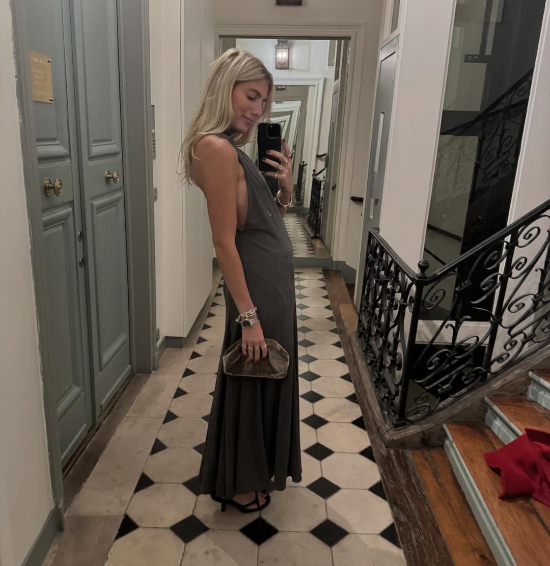 knee length dresses for ladies La Lune Plunged Cross Back Maxi Dress | Midnight | Dresses main image 0