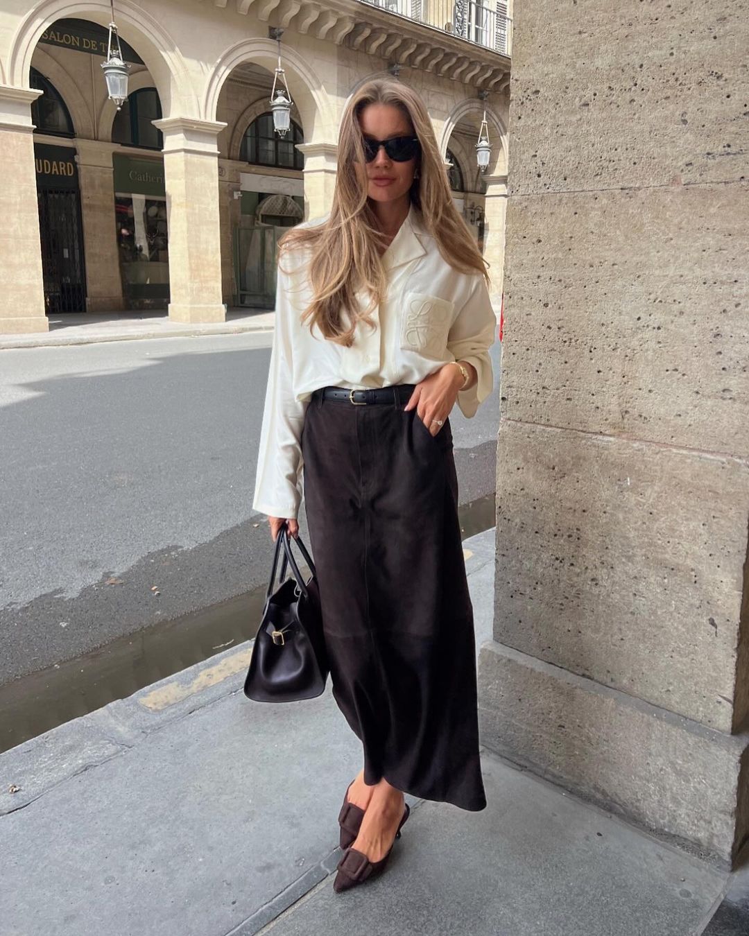 Johanna Ortiz - El Buque crochet-trimmed suede midi skirt | Plush