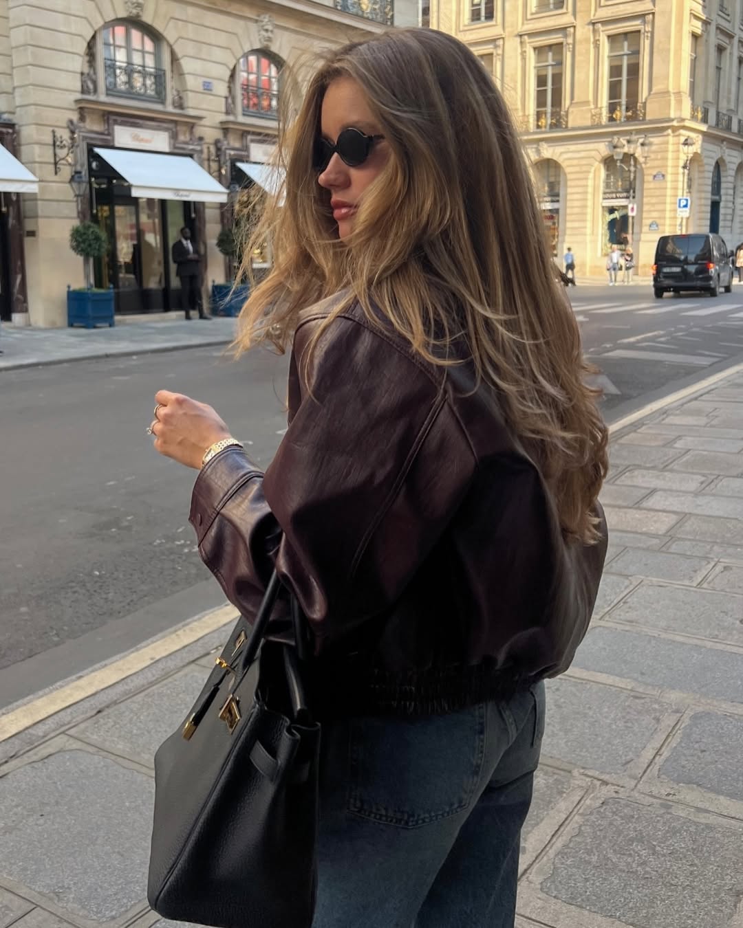 alo - Faux Leather Cropped Premier Bomber Jacket | Plush